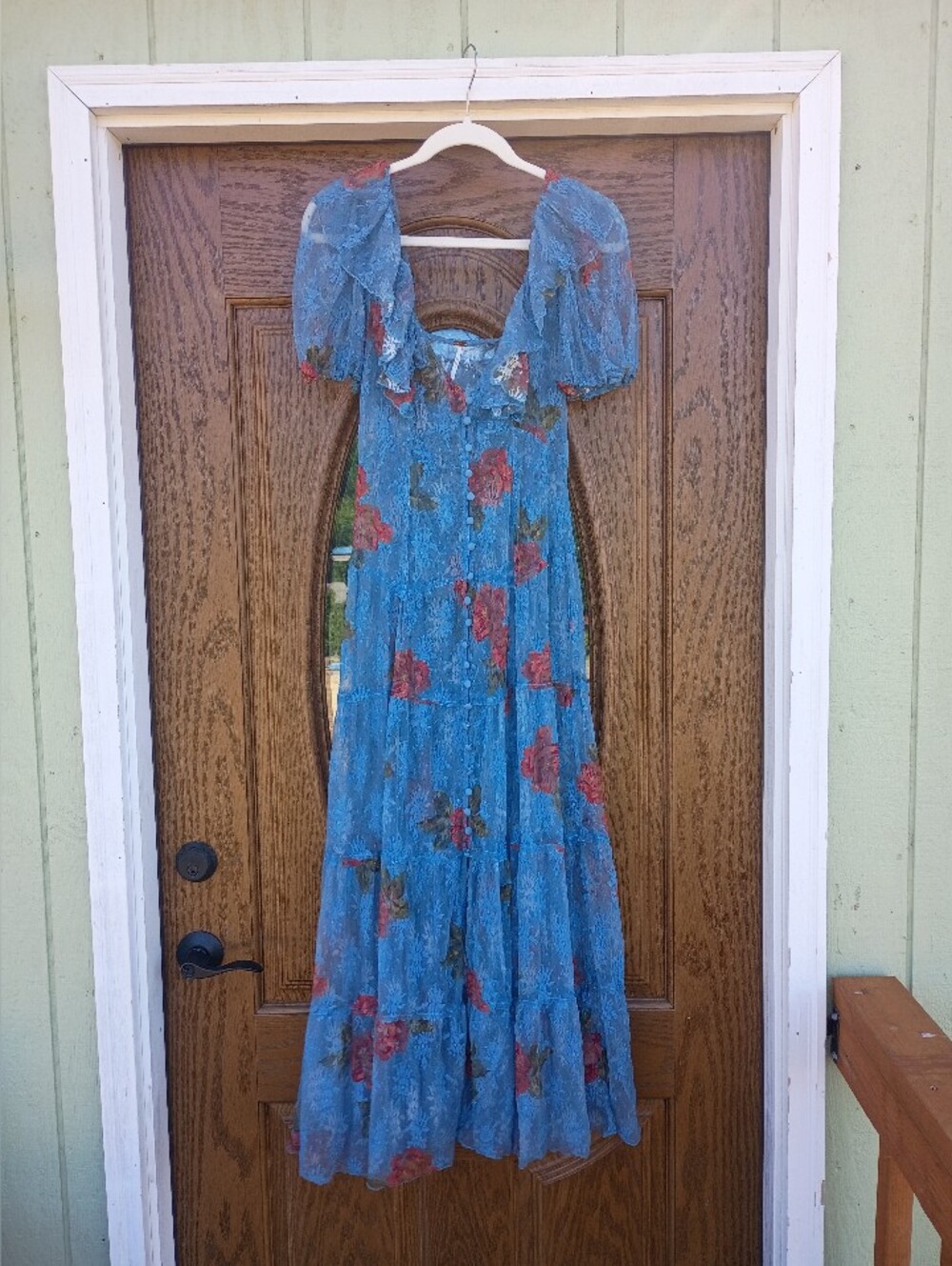 Free People Size S Blue Floral Mesh Maxi Dress F
